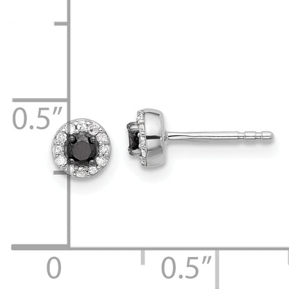 Sterling Silver White Night Rhodium-Plated Black And Diamond Circle Stud Post Earrings