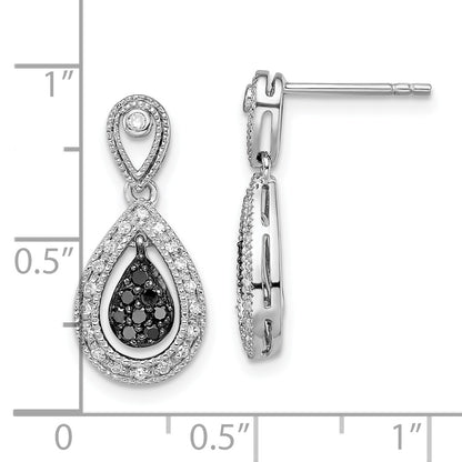 Sterling Silver White Night Rhodium-Plated Black And Diamond Double Teardrop Dangle Post Earrings