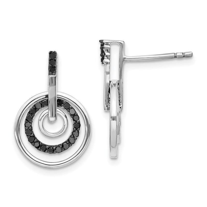 Sterling Silver White Night Rhodium-Plated Black Diamond Post Earrings