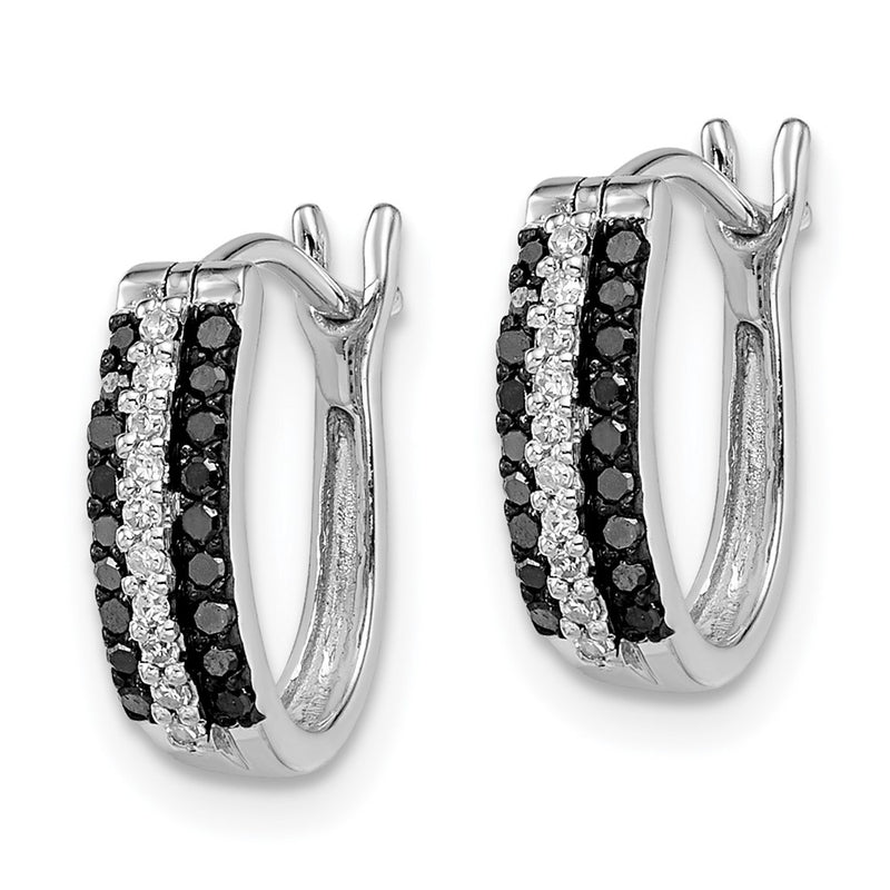 Sterling Silver White Night Rhodium-Plated Black And Diamond Hinged Post Earrings
