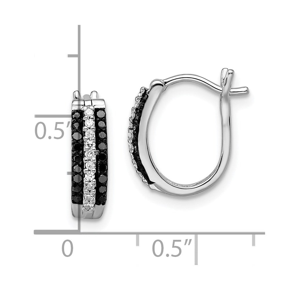 Sterling Silver White Night Rhodium-Plated Black And Diamond Hinged Post Earrings