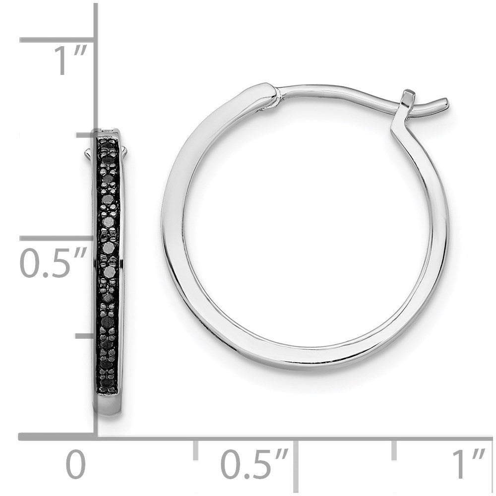 Sterling Silver White Night Rhodium-Plated Black Diamond Hoop Earrings