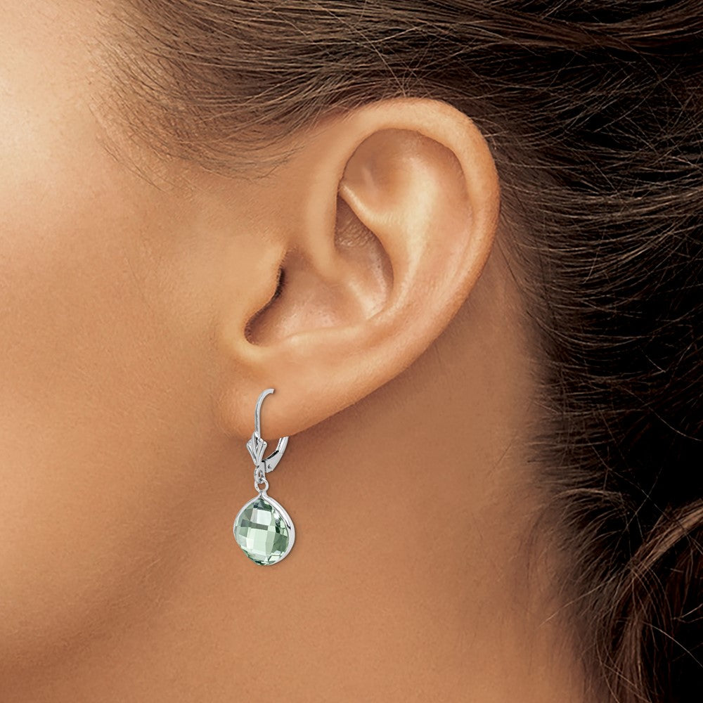 Sterling Silver Rhodium-Plated Green Quartz Dangle Lever Back Earrings