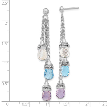 Sterling Silver Amethyst And Blue & White Topaz Dangle Earrings