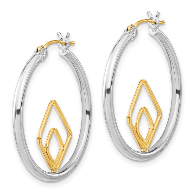 Sterling Silver & 14Ky Polished Diamond-Shape Round Hoop Earrings