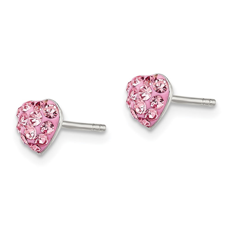 Sterling Silver Rhod-Plated Pink Preciosa Crystal Heart Post Stud Earrings