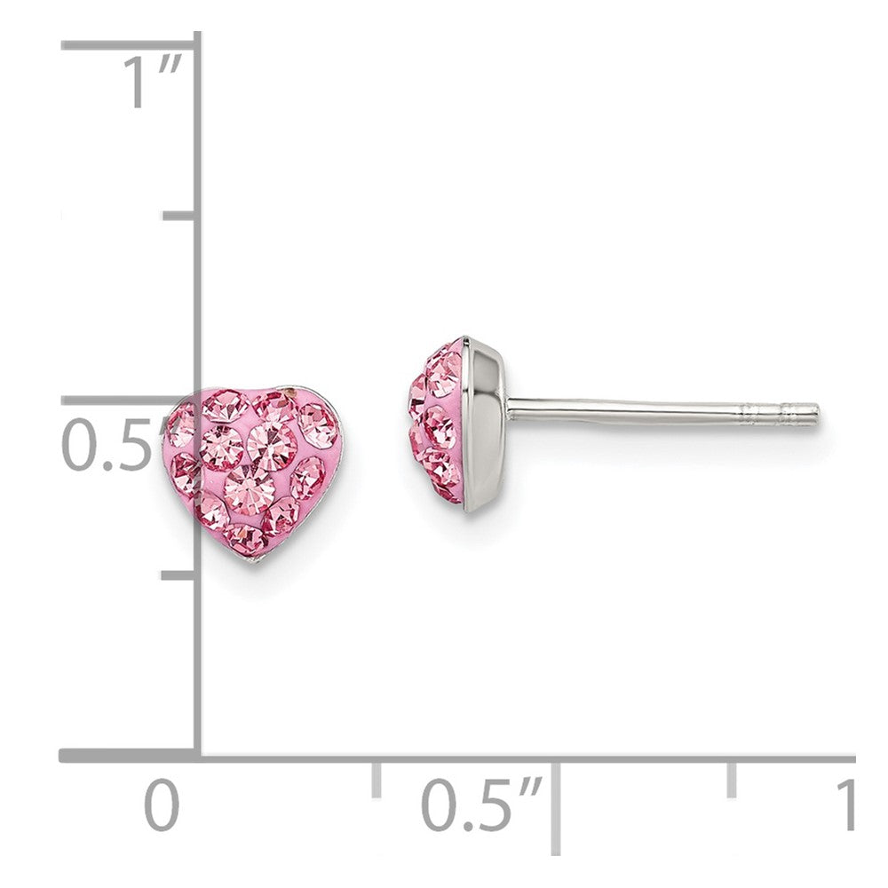 Sterling Silver Rhod-Plated Pink Preciosa Crystal Heart Post Stud Earrings