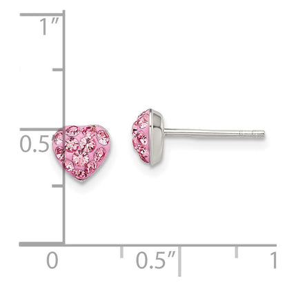 Sterling Silver Rhod-Plated Pink Preciosa Crystal Heart Post Stud Earrings