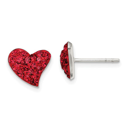 Sterling Silver Rhodium-Plated Red Preciosa Crystal Heart Post Earrings