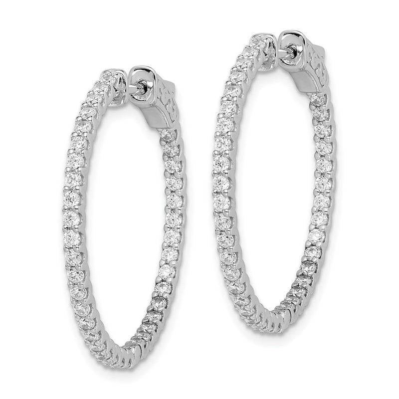 Sterling Silver Shimmer Rhodium-Plated 74 Stone 1.7mm Cz In And Out Round Hinged Hoop Earrings