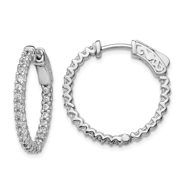 Sterling Silver Shimmer Rhodium-Plated 48 Stone 1.7mm Cz In And Out Round Hinged Hoop Earrings