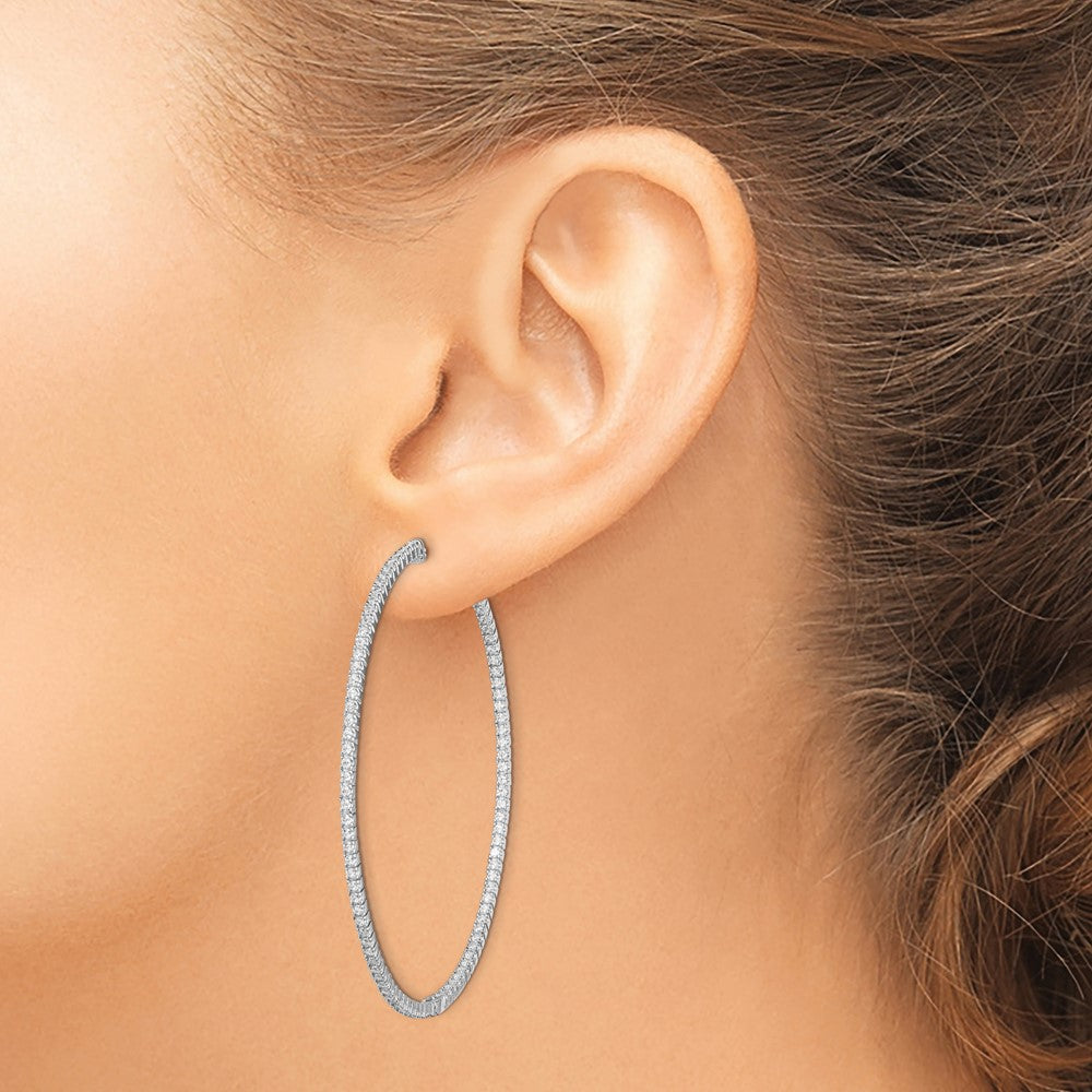 Sterling Silver Shimmer Rhodium-Plated 194 Stone 1.25mm Cz In And Out Round Hinged Hoop Earrings