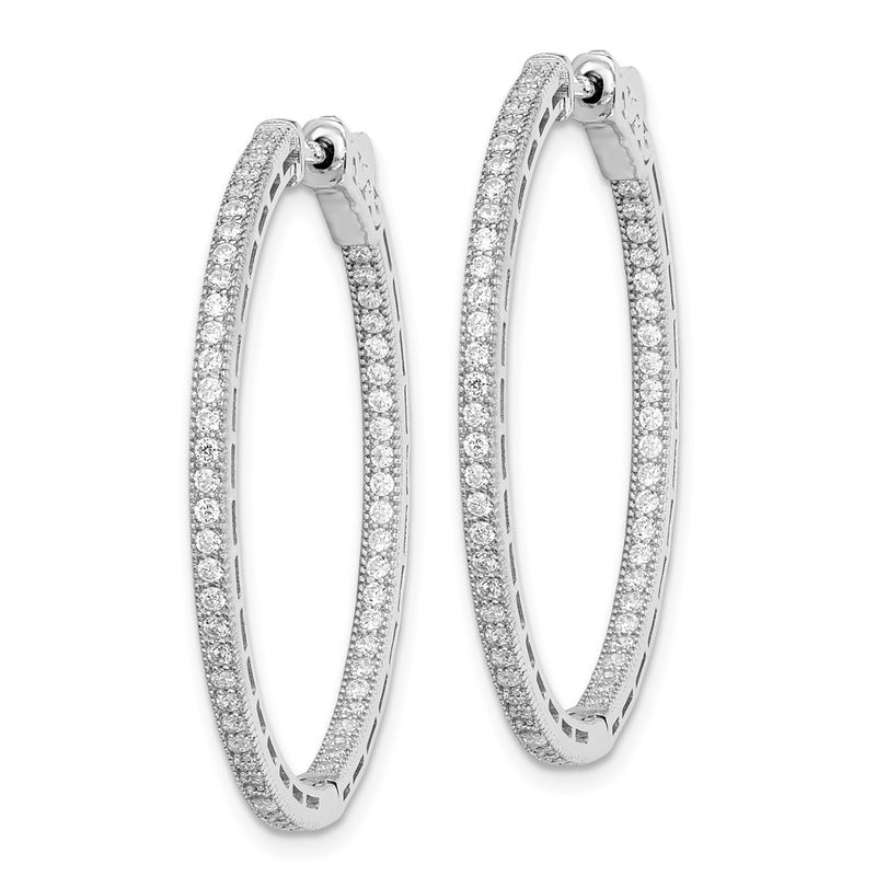 Sterling Silver Shimmer Rhodium-Plated 118 Stone 1.2mm Cz In And Out Round Hinged Hoop Earrings