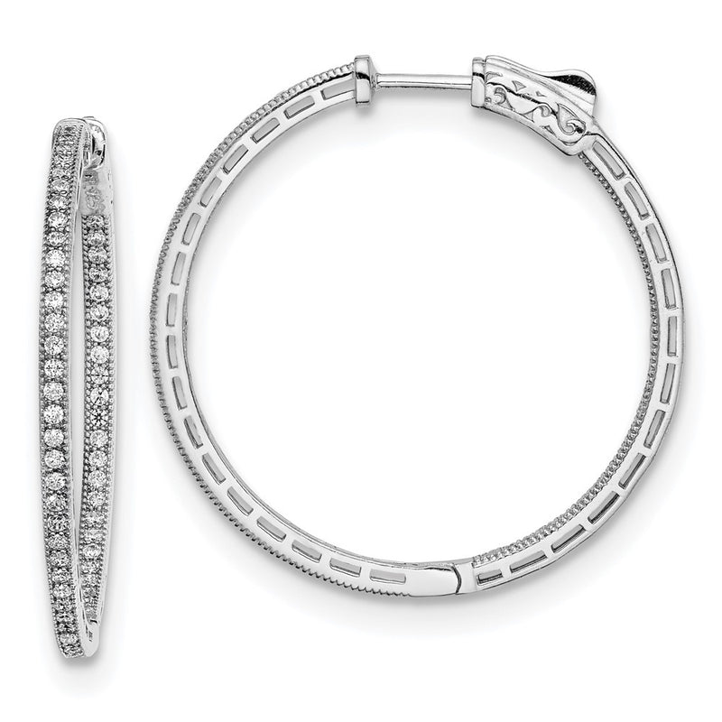 Sterling Silver Shimmer Rhodium-Plated 118 Stone 1.2mm Cz In And Out Round Hinged Hoop Earrings