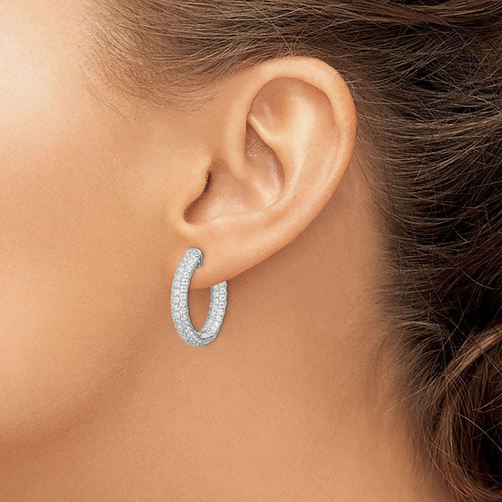 Sterling Silver Shimmer Rhodium-Plated 148 Stone Pav 1.7mm Cz In And Out Round Hinged Hoop Earrings