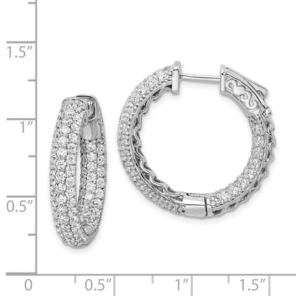 Sterling Silver Shimmer Rhodium-Plated 148 Stone Pav 1.7mm Cz In And Out Round Hinged Hoop Earrings