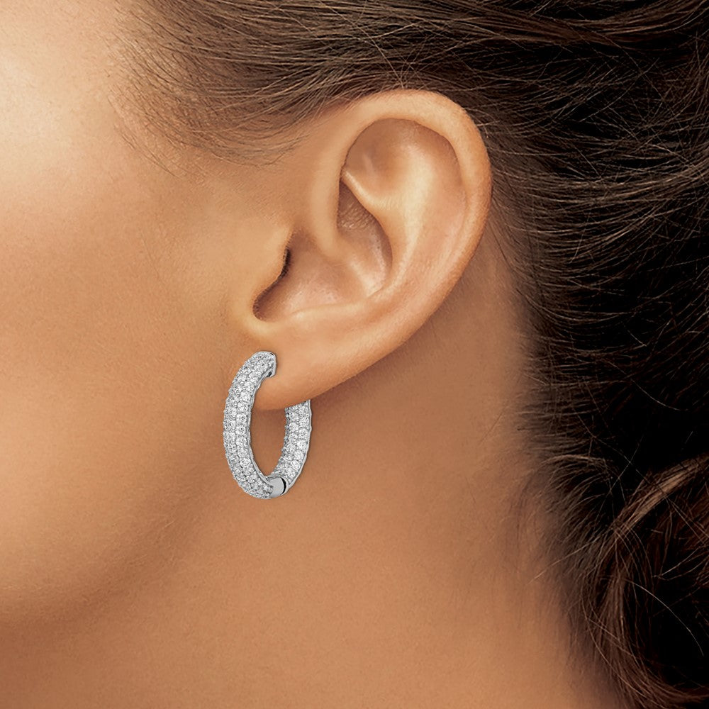 Sterling Silver Shimmer Rhodium-Plated 136 Stone Pav 2.0mm Cz In And Out Round Hinged Hoop Earrings