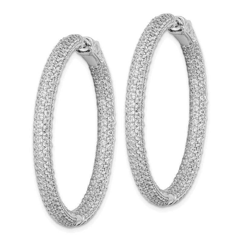 Sterling Silver Shimmer Rhodium-Plated 380 Stone Pav 1.5mm Cz In And Out Round Hinged Hoop Earrings