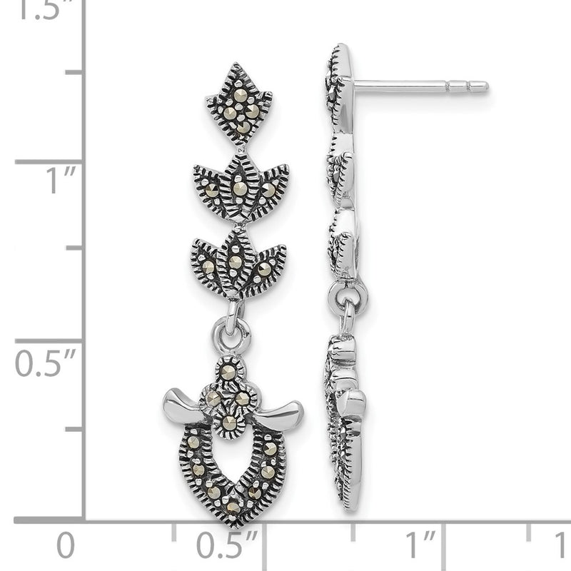 Sterling Silver Antiqued Marcasite Fancy Post Dangle Earrings