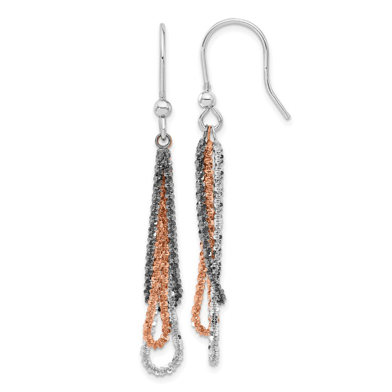 Sterling Silver Black Ruthenium & Rose-Tone Chain Dangle Earrings