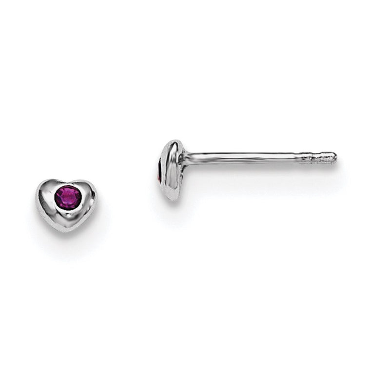 Sterling Silver Madi K Rhodium-Plated Polished February Purple Preciosa Crystal Heart Children'S Post Earrings