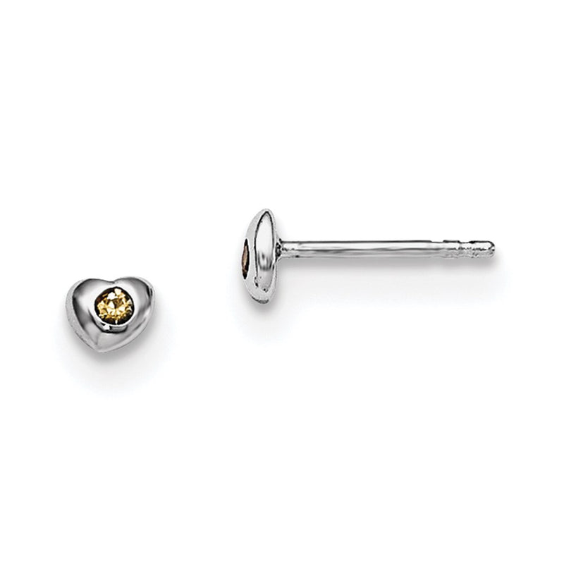 Sterling Silver Madi K Rhodium-Plated Polished November Yellow Preciosa Crystal Heart Children'S Post Earrings