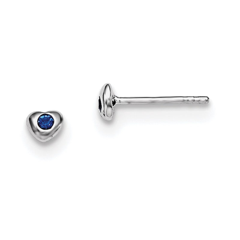 Sterling Silver Madi K Rhodium-Plated Polished September Blue Preciosa Crystal Heart Children'S Post Earrings
