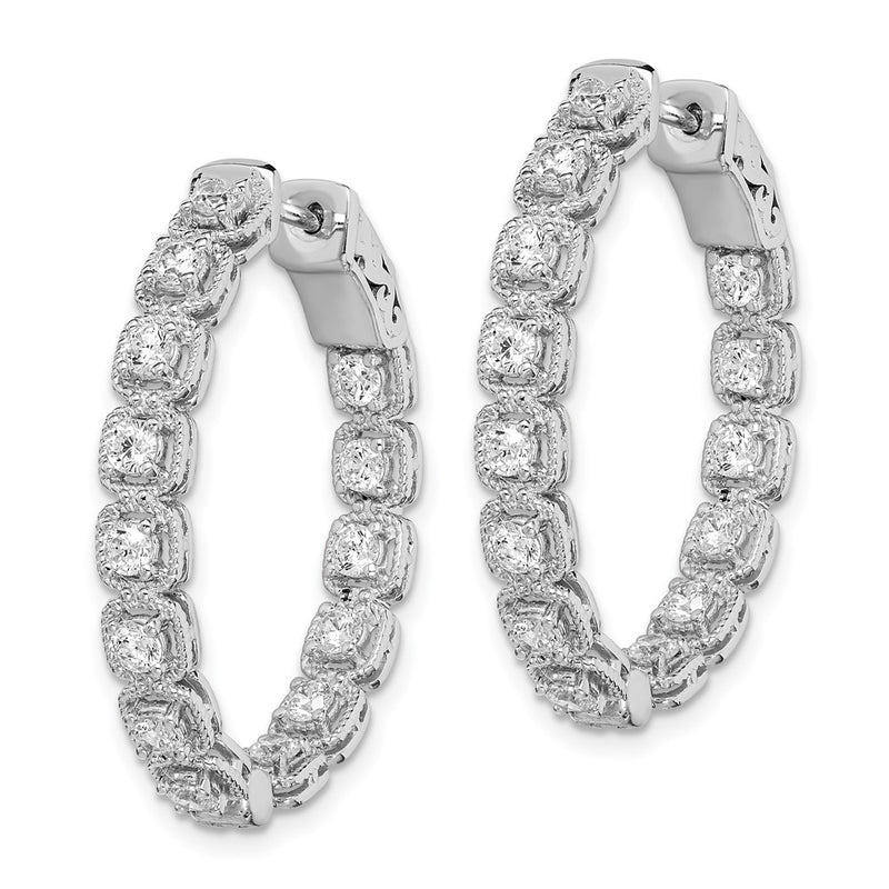 Sterling Silver Shimmer Rhodium-Plated 28 Stone 2.5mm Cz In And Out Oval Hinged Hoop Earrings