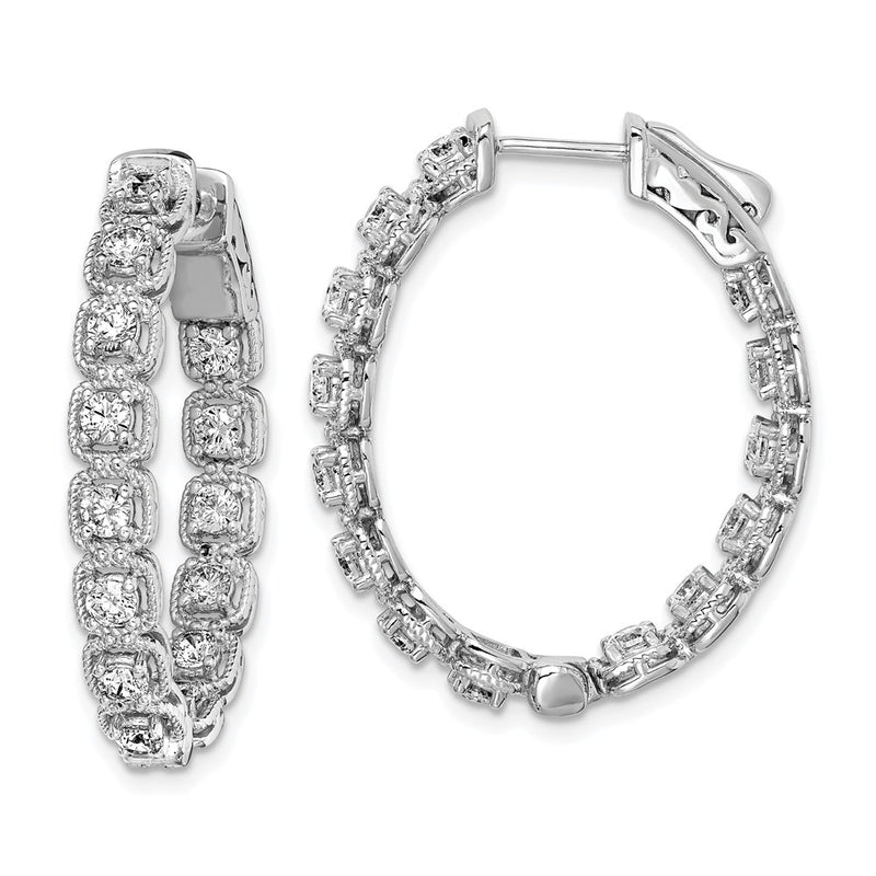 Sterling Silver Shimmer Rhodium-Plated 28 Stone 2.5mm Cz In And Out Oval Hinged Hoop Earrings