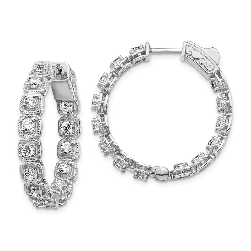 Sterling Silver Shimmer Rhodium-Plated 28 Stone 2.5mm Cz In And Out Round Hinged Hoop Earrings