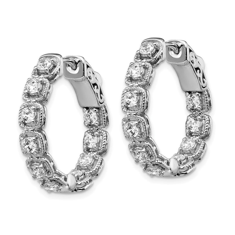Sterling Silver Shimmer Rhodium-Plated 20 Stone 2.5mm Cz In And Out Oval Hinged Hoop Earrings