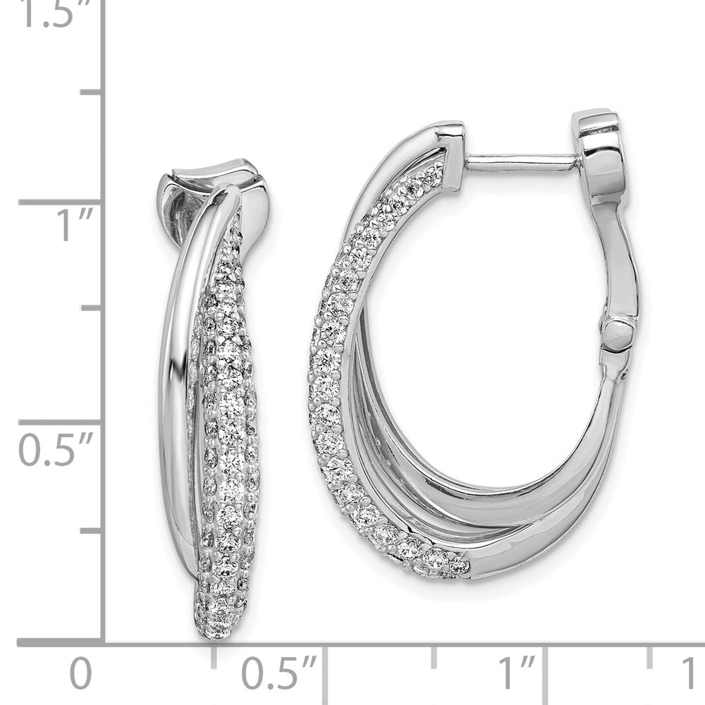 Sterling Silver Shimmer Rhodium-Plated 106 Stone Pav Cz Double Twisted Oval Hinged Hoop Earrings