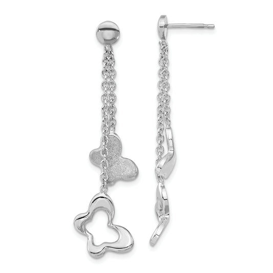 Sterling Silver Polished & Textured Butterfly Dangle Earrings