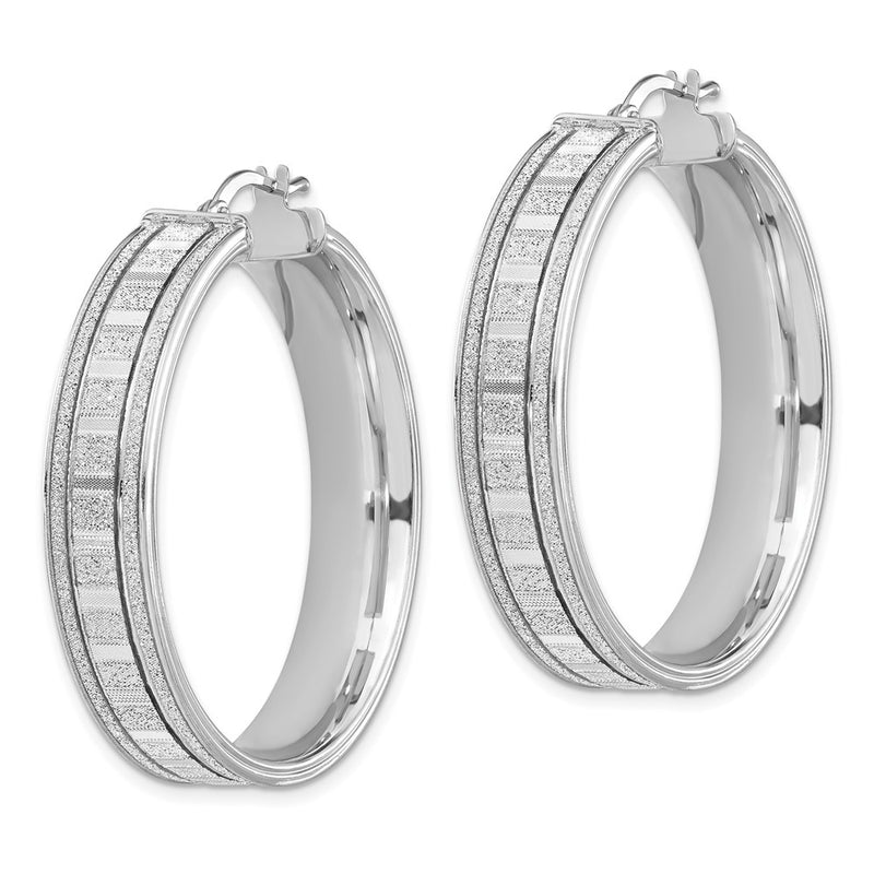 Sterling Silver Polished Glitter Infused Round Hoop Earrings