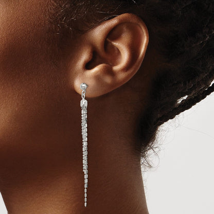 Sterling Silver Rhodium-Plated Fancy Multi-Strand Post Dangle Earrings