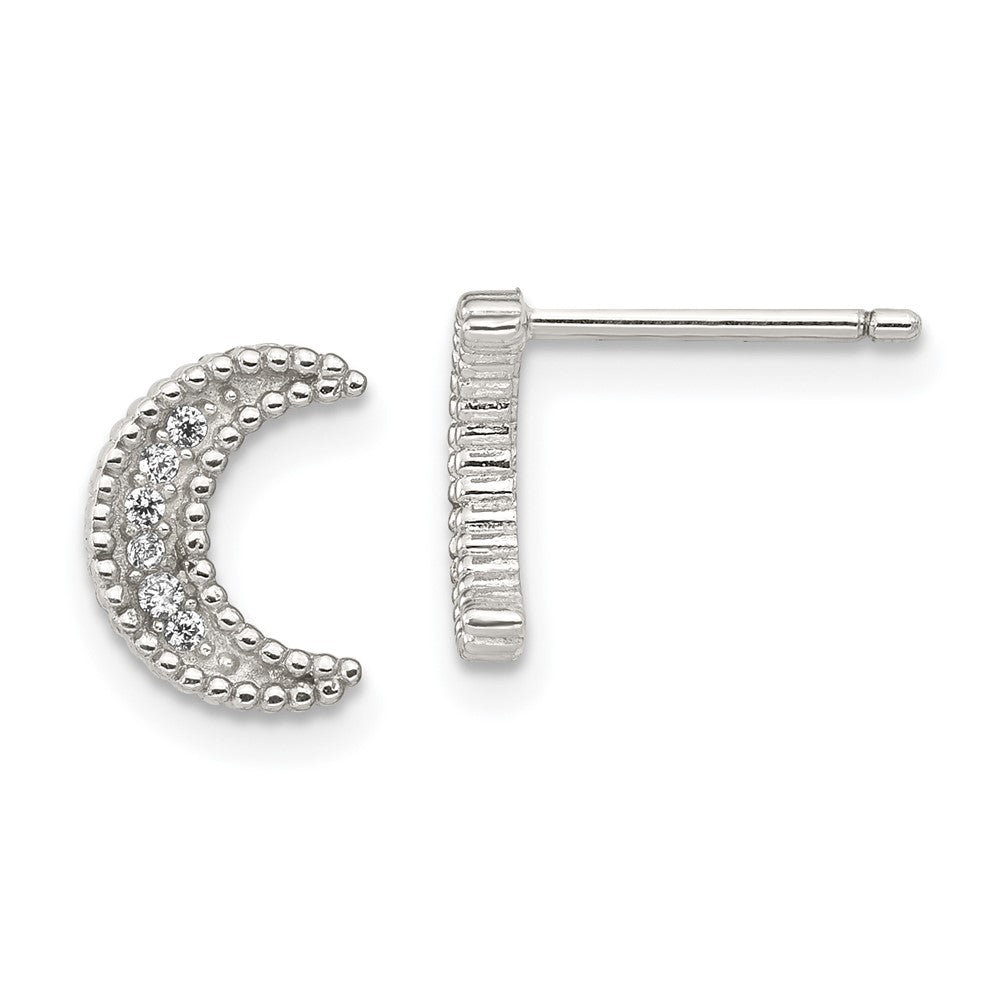 Sterling Silver Rhodium-Plated Polished Cz Moon And Star Post Earrings