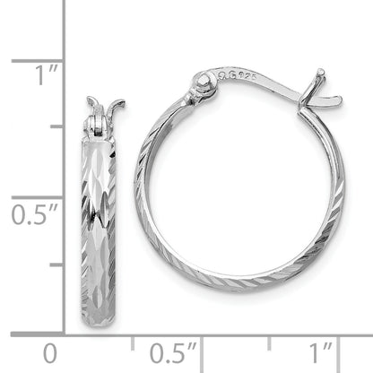 Sterling Silver Rhodium-Plated 2.5mm Textured Round Hoops