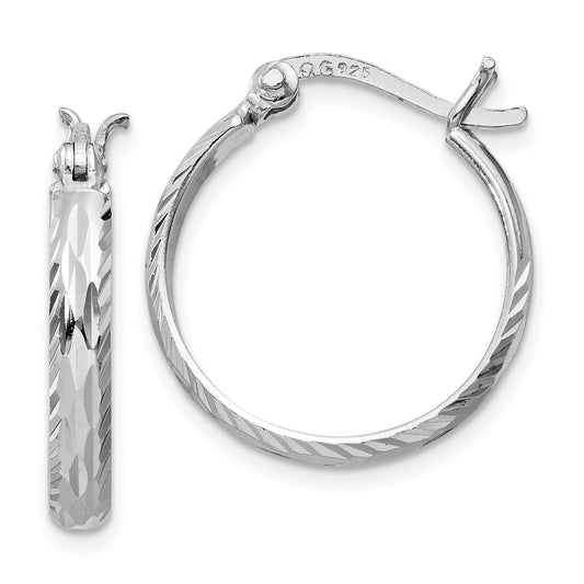 Sterling Silver Rhodium-Plated 2.5mm Textured Round Hoops