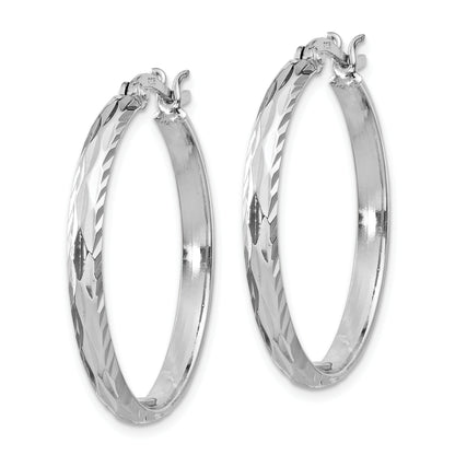 Sterling Silver Rhodium-Plated 2.5mm Textured Round Hoops