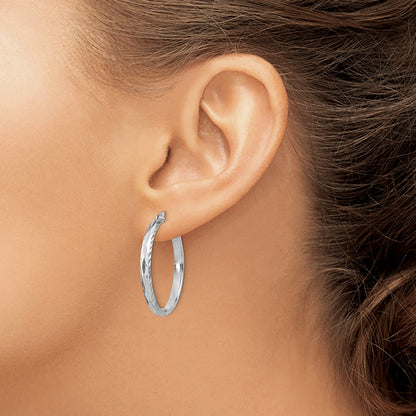 Sterling Silver Rhodium-Plated 2.5mm Textured Round Hoops