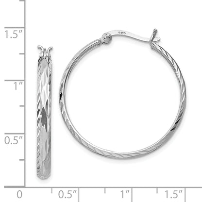Sterling Silver Rhodium-Plated 2.5mm Textured Round Hoops