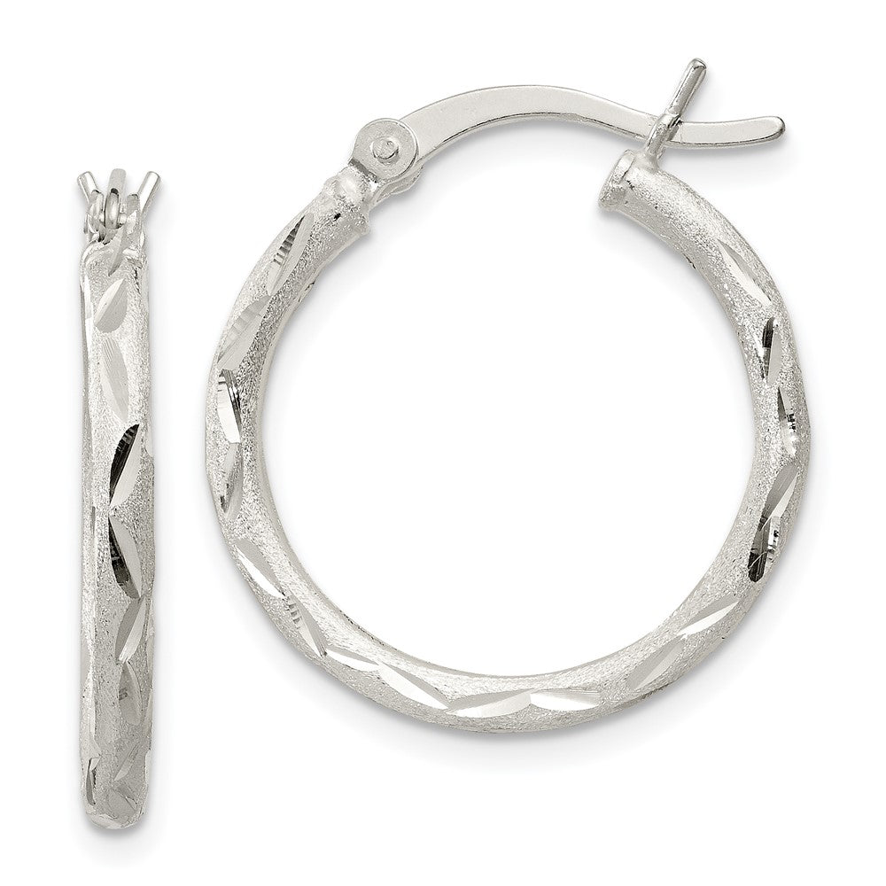 Sterling Silver Satin Diamond-Cut 2X20mm Hoop Earrings