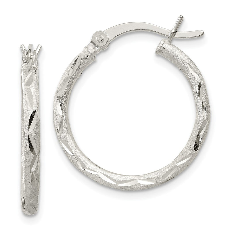 Sterling Silver Satin Diamond-Cut 2X20mm Hoop Earrings