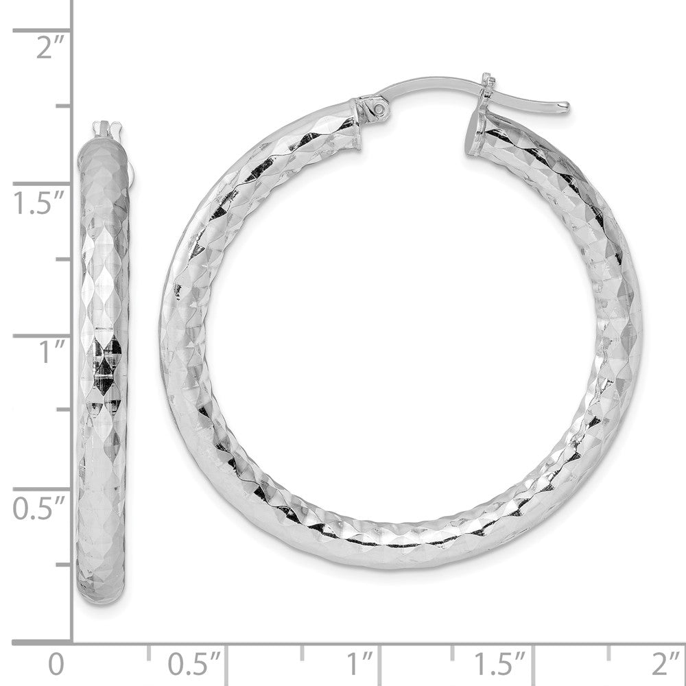 Sterling Silver Rhodium-Plated Textured 4X40mm Hoop Earrings