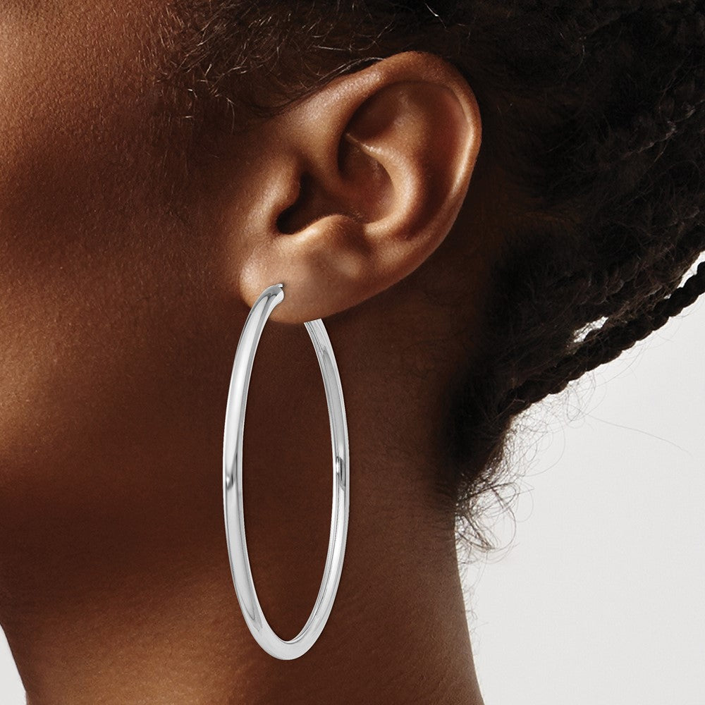 Sterling Silver Rhodium-Plated 3X60mm Endless Tube Hoop Earrings