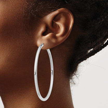 Sterling Silver Rhodium-Plated 3X60mm Endless Tube Hoop Earrings