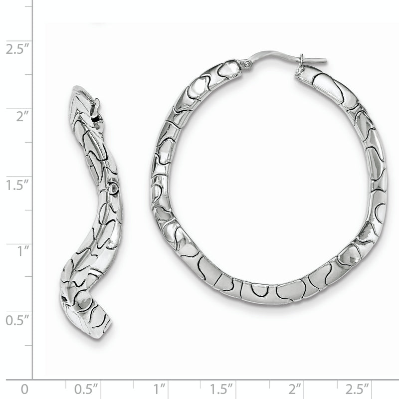 Sterling Silver Rhodium-Plated Polished Waved Hinged Hoops