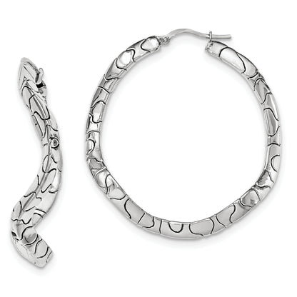 Sterling Silver Rhodium-Plated Polished Waved Hinged Hoops