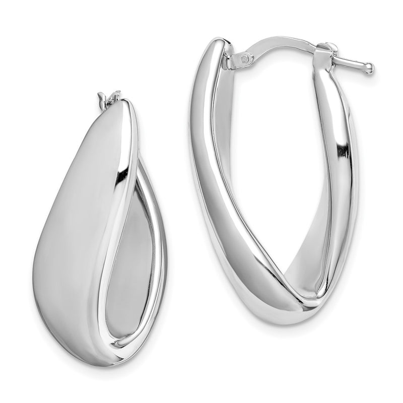 Sterling Silver Rh-Plated Polished Twist Hollow Oval Hoop Earrings