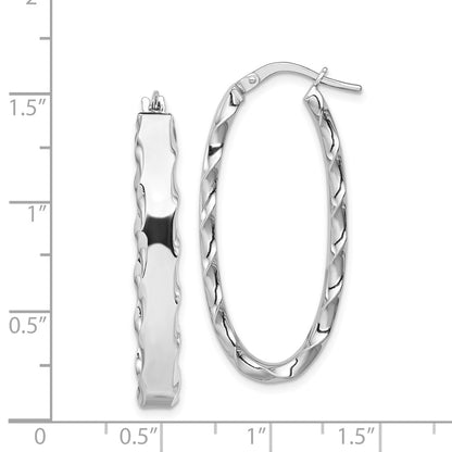 Sterling Silver Rh-Plated Scalloped Edge 5mm Oval Hoop Earrings